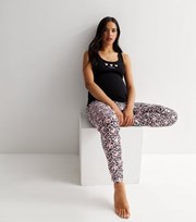 New Look Maternity Black Jogger Pyjama Set with Heart Animal Print